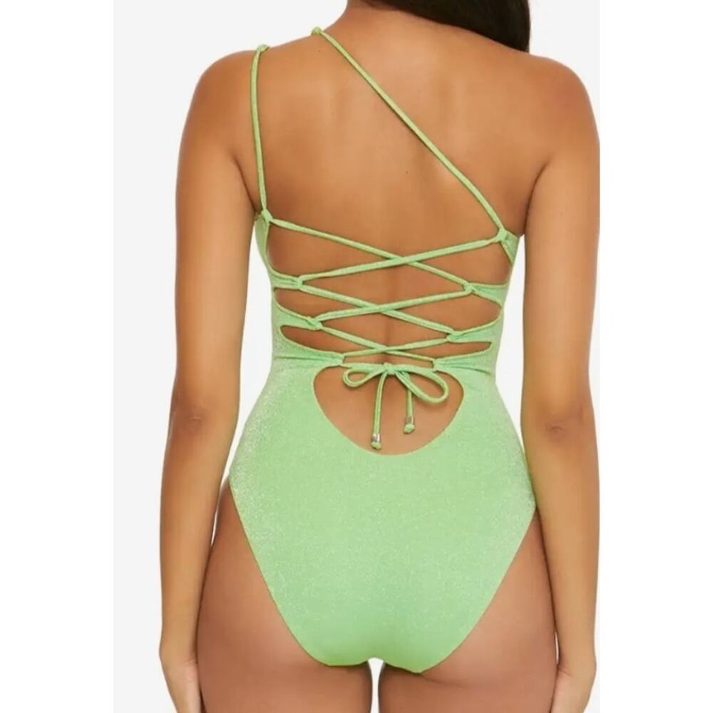 Becca Glimmer Violet Asymmetrical One Shoulder One Piece Swimsuit Size S NWT - Picture 4 of 8